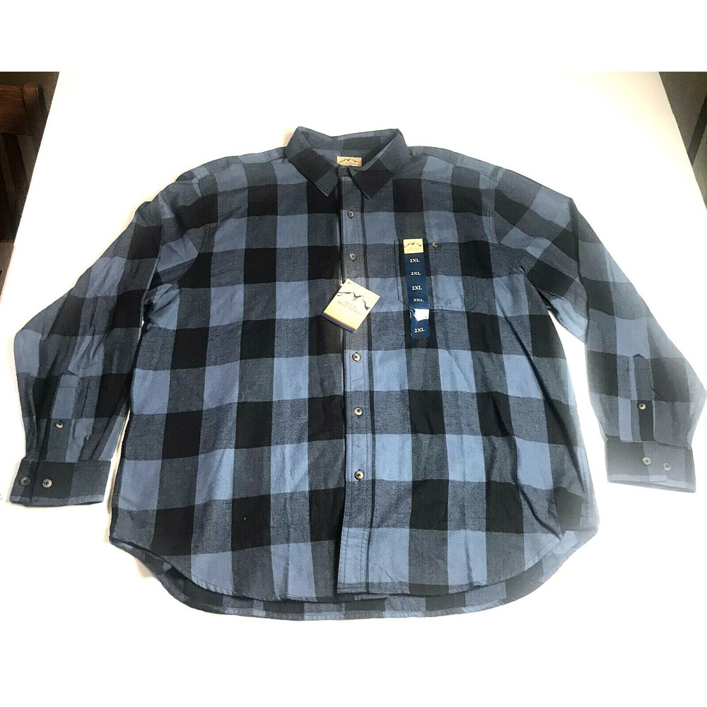 Blue Mountain Men's Plaid Long Sleeve Black Blue Flannel With Tags Size 2XL New